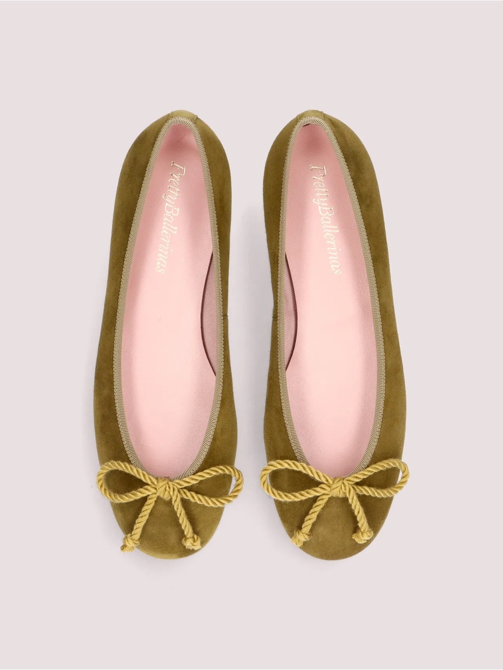 NWOB Pretty Ballerinas Rosario Suede Bow-Detail Flats Olive Green Sz 39 US 7.5